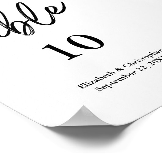 Tafelnummers zwarte witte minimalistische bruiloft poster (Hoek)