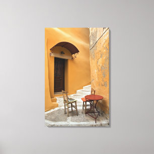Tafelopstelling op het trottoir, Chania, Kreta, Gr Canvas Afdruk