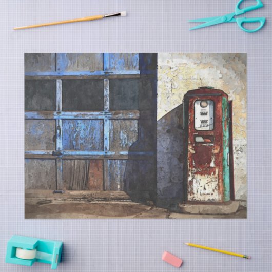 Tafelpapier van het oude gasstation tissuepapier (Craft)