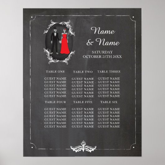 Tafelplan voor skeletten van de schedel Poster Zit (Voorkant)