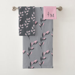 Tafelset met bladmonogram bad handdoek