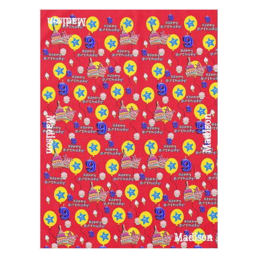 Tafelstof, Happy 9th Birthday, #9 Red Tafelkleed (Voorkant)