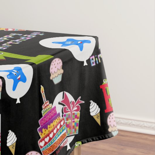 Tafelstof, Happy First Birthday, #1 Black Tafelkleed (Voorbeeld)