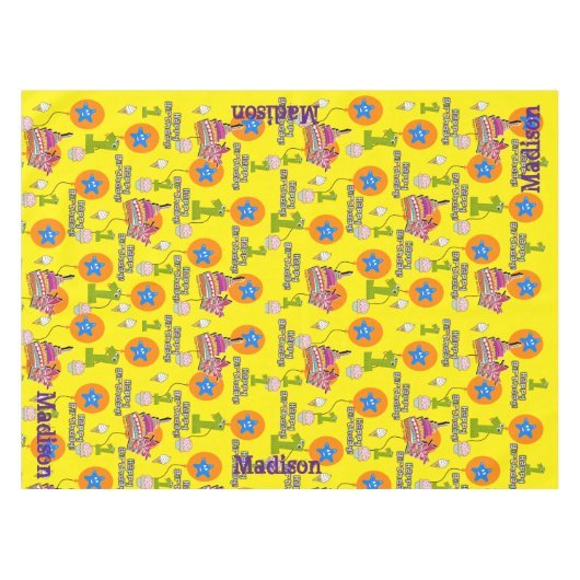 Tafelstof, Happy First Birthday, #1 Yellow Tafelkleed (Voorkant (Horizontaal))