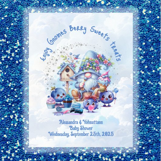 Tafelteken Blueberry Gnome Baby shower Theme Poster