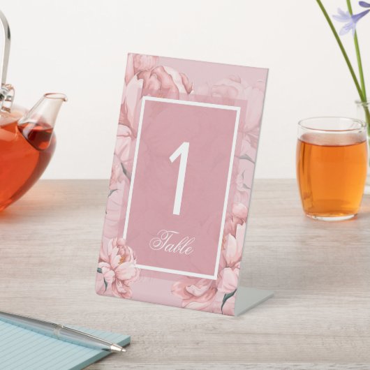 Tafelteken roze florale pony reclamebord met voetstuk (Insitu)