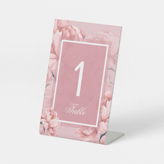 Tafelteken roze florale pony reclamebord met voetstuk (Voorkant)