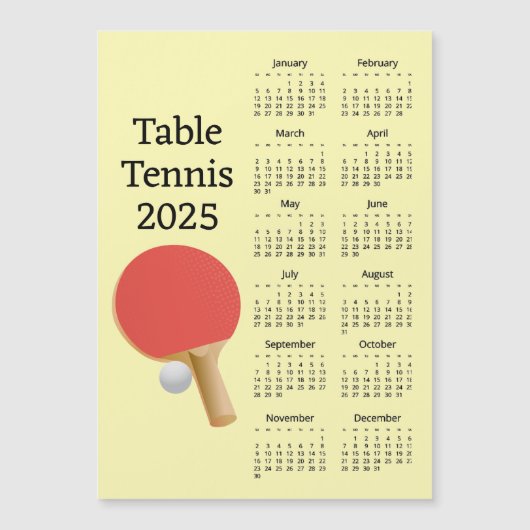 Tafeltennis 2025 Kalender Magnetische Kaart (Voorkant)