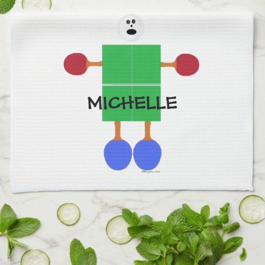 Tafeltennis Cartoon Theedoek (Gevouwen)