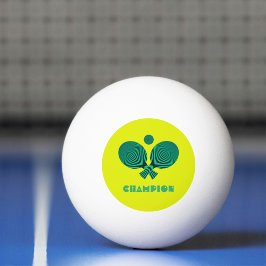 Tafeltennis kampioen geel blauwgroen retro stijl pingpongbal