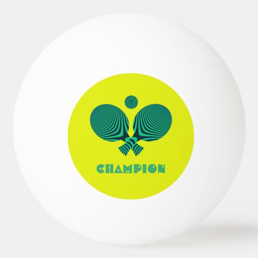 Tafeltennis kampioen geel blauwgroen retro stijl pingpongbal (Voorkant)