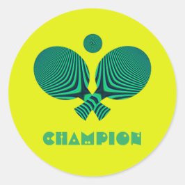 Tafeltennis kampioen geel blauwgroen retro stijl ronde sticker