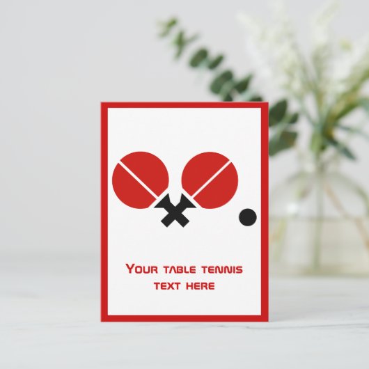 Tafeltennis ping-pong rackets en bal verticaal briefkaart (Staand voorkant)