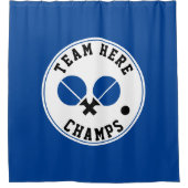 tafeltennis pingpongchampignons, zwart blauw douchegordijn (Voorkant)