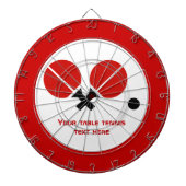 Tafeltennis pingpongrackets en kogelzwart, rood dartbord (Voorkant)