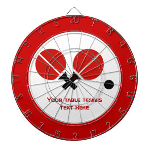 Tafeltennis pingpongrackets en kogelzwart, rood dartbord