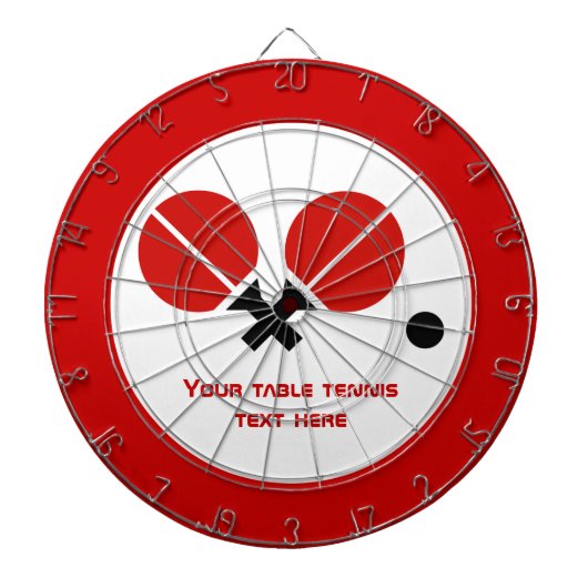 Tafeltennis pingpongrackets en kogelzwart, rood dartbord (Voorkant)