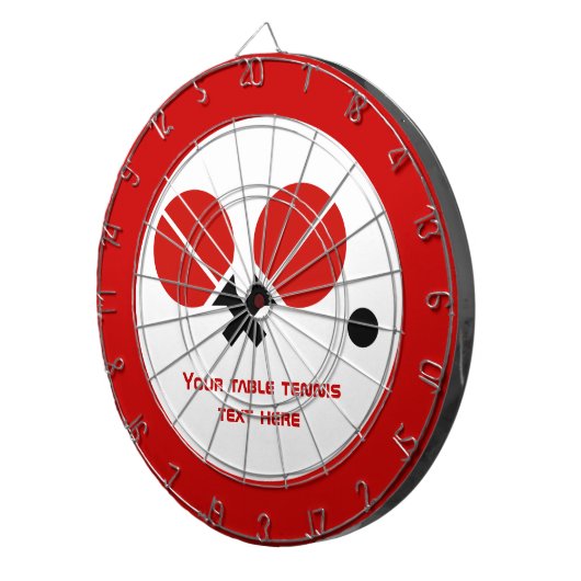 Tafeltennis pingpongrackets en kogelzwart, rood dartbord (Voorkant Rechts)