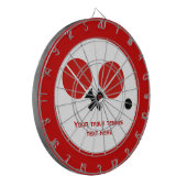 Tafeltennis pingpongrackets en kogelzwart, rood dartbord (Voorkant Links)