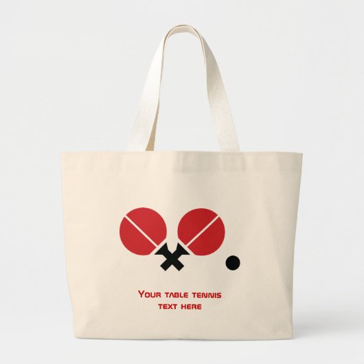 Tafeltennis pingpongrackets en kogelzwart, rood grote tote bag (Voorkant)