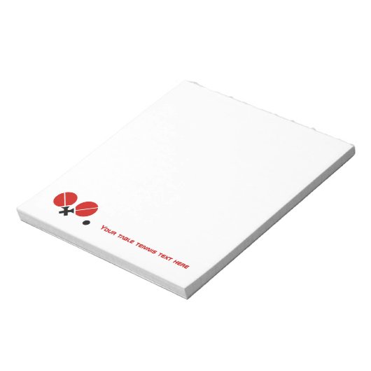 Tafeltennis pingpongrackets en kogelzwart, rood notitieblok (Linkerzijde)