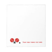 Tafeltennis pingpongrackets en kogelzwart, rood notitieblok (Voorkant)