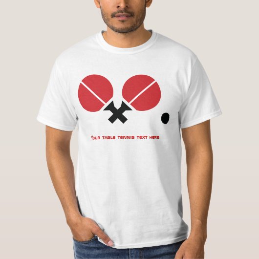 Tafeltennis pingpongrackets en kogelzwart, rood t-shirt (Voorkant)