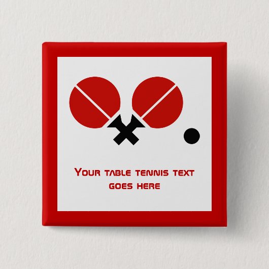 Tafeltennis pingpongrackets en kogelzwart, rood vierkante button 5,1 cm (Voorkant)