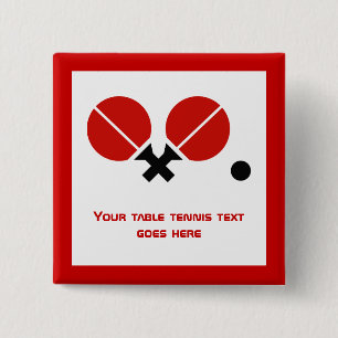 Tafeltennis pingpongrackets en kogelzwart, rood vierkante button 5,1 cm