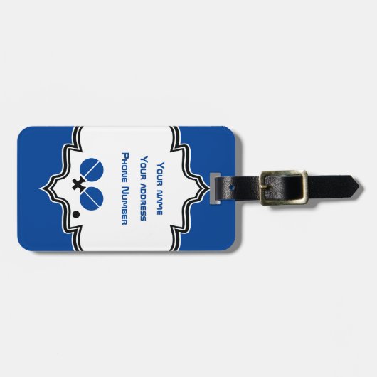 Tafeltennis pingpongrackets en zwart blauw bagagelabel (Voorkant horizontaal)