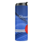 Tafeltennispeddel en bal elegant blauw thermosbeker (Gedraaid links)