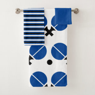 Tafeltennisrackets en -bal in zwart, blauw bad handdoek
