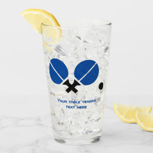 Tafeltennisrackets en -bal in zwart, blauw glas