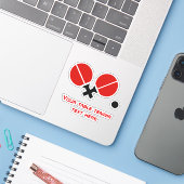 Tafeltennisrackets en bal zwart, rood sticker (Laptop met iPhone)
