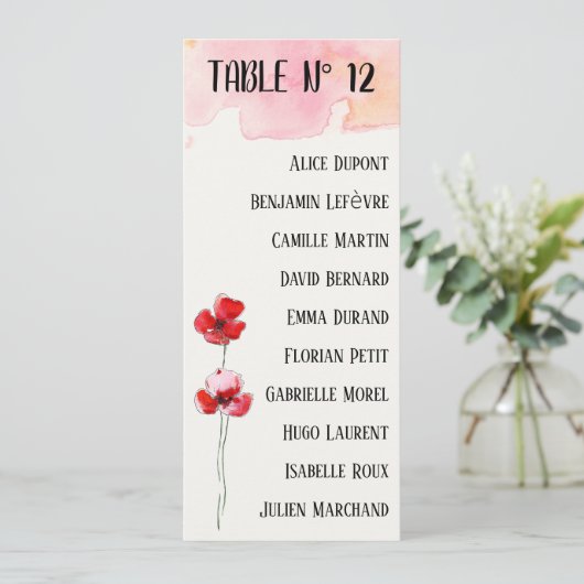 Tafelvlak "Coquelicots" Menu (Staand voorkant)