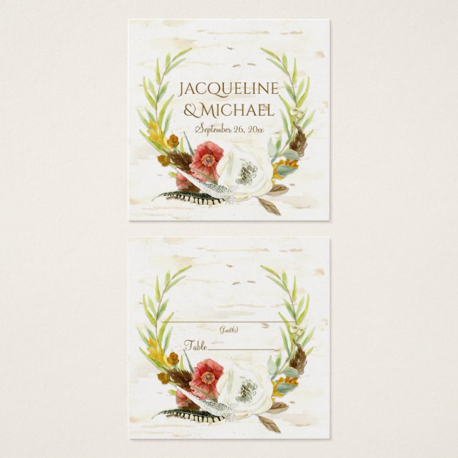Tafelzitplaats Herfst leder met grote Floral BOHO Vierkante Visitekaartjes (Voorkant /achterkant)