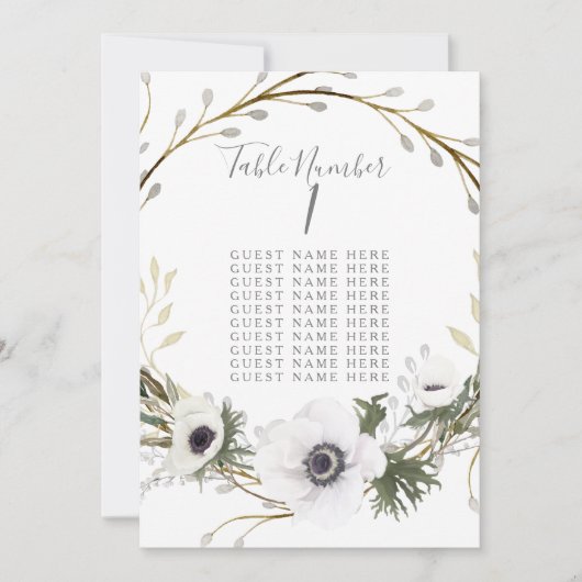 Tafelzitplaats Kaart Anemone Fern Wreath Wedding (Voorkant)