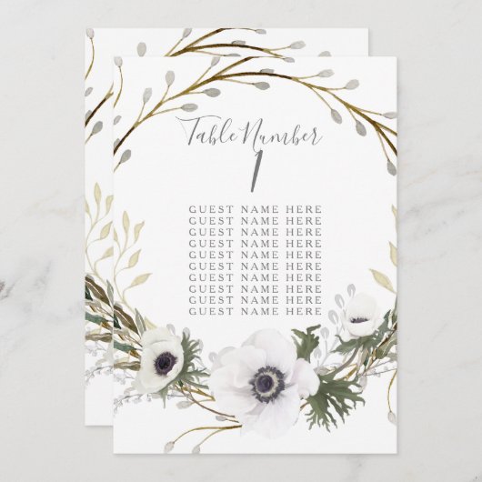 Tafelzitplaats Kaart Anemone Fern Wreath Wedding (Voorkant / Achterkant)