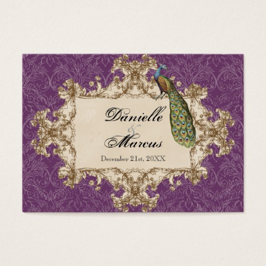 Tafelzitting - Paarse  Peacock & Etsen Visitekaartjes (Voorkant)