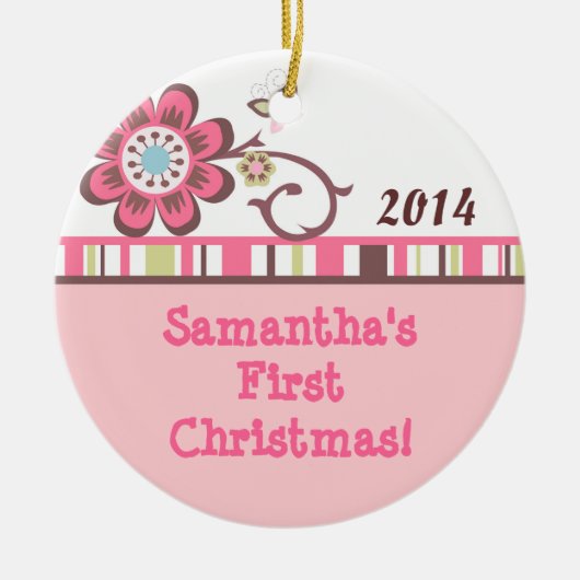 Taffy Flower Butterfly gepersonaliseerde naam Orna Keramisch Ornament (Voorkant)