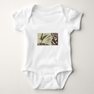 Tagaloa die naar Plover Bird Woodcut kijkt Romper