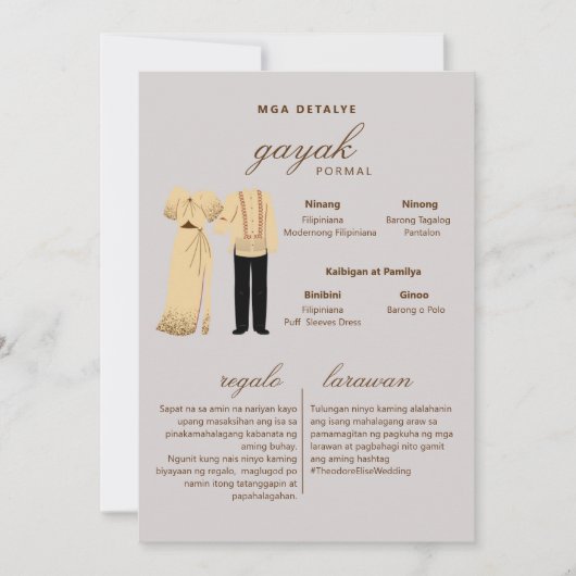 Tagalog Huwelijksuitnodiging Filippijnse kledij Ka Kaart (Voorkant)