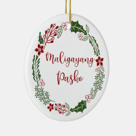 Tagalog Merry Kerstmis Wreath, Maligayang Pasko Keramisch Ornament