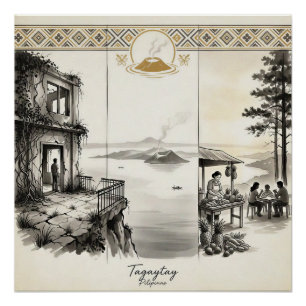 Tagaytay- One Ridge Three Moments Sumi-e Perfect Poster
