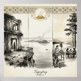 Tagaytay- One Ridge Three Moments Sumi-e Poster