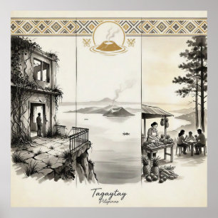 Tagaytay- One Ridge Three Moments Sumi-e Poster