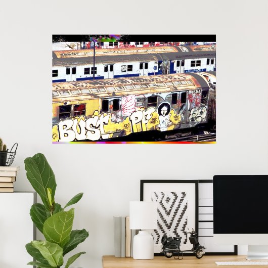 Tagged-up metrowagen poster (Thuiskantoor)