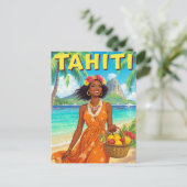 Tahiti Beach Beauty Retro Art Briefkaart (Staand voorkant)