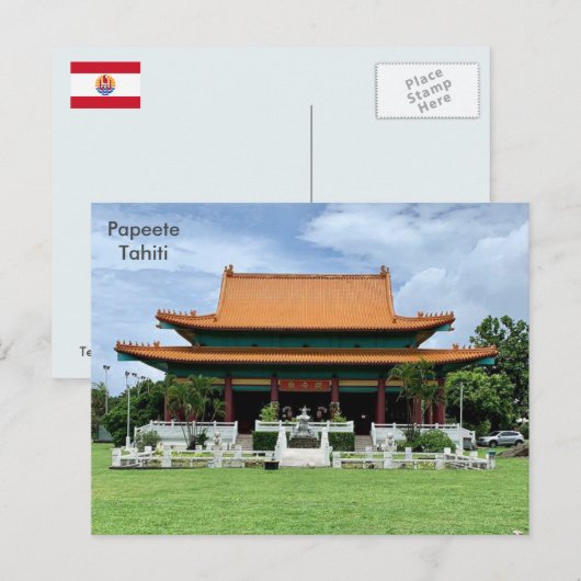Tahiti, Chinees Kanti-tempel van Tahiti, Papeete Briefkaart (Voorkant / Achterkant)
