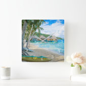 TAHITI CLOCK.  BEAUTIFUL TAHITI PARADISE BEACH VIERKANTE KLOK (Huis)